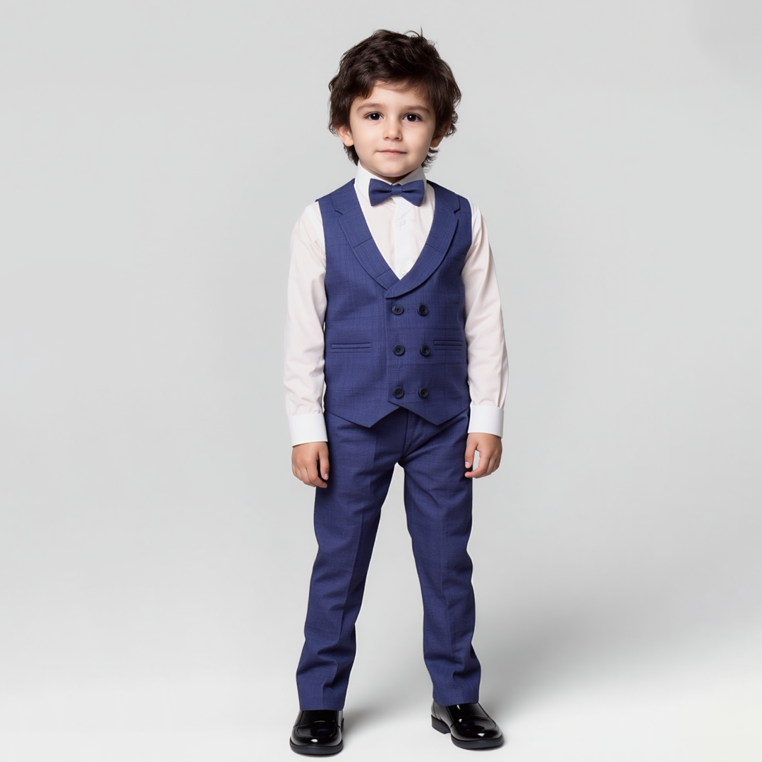 Baby Boy Blue Texture Waistcoat Formal Set