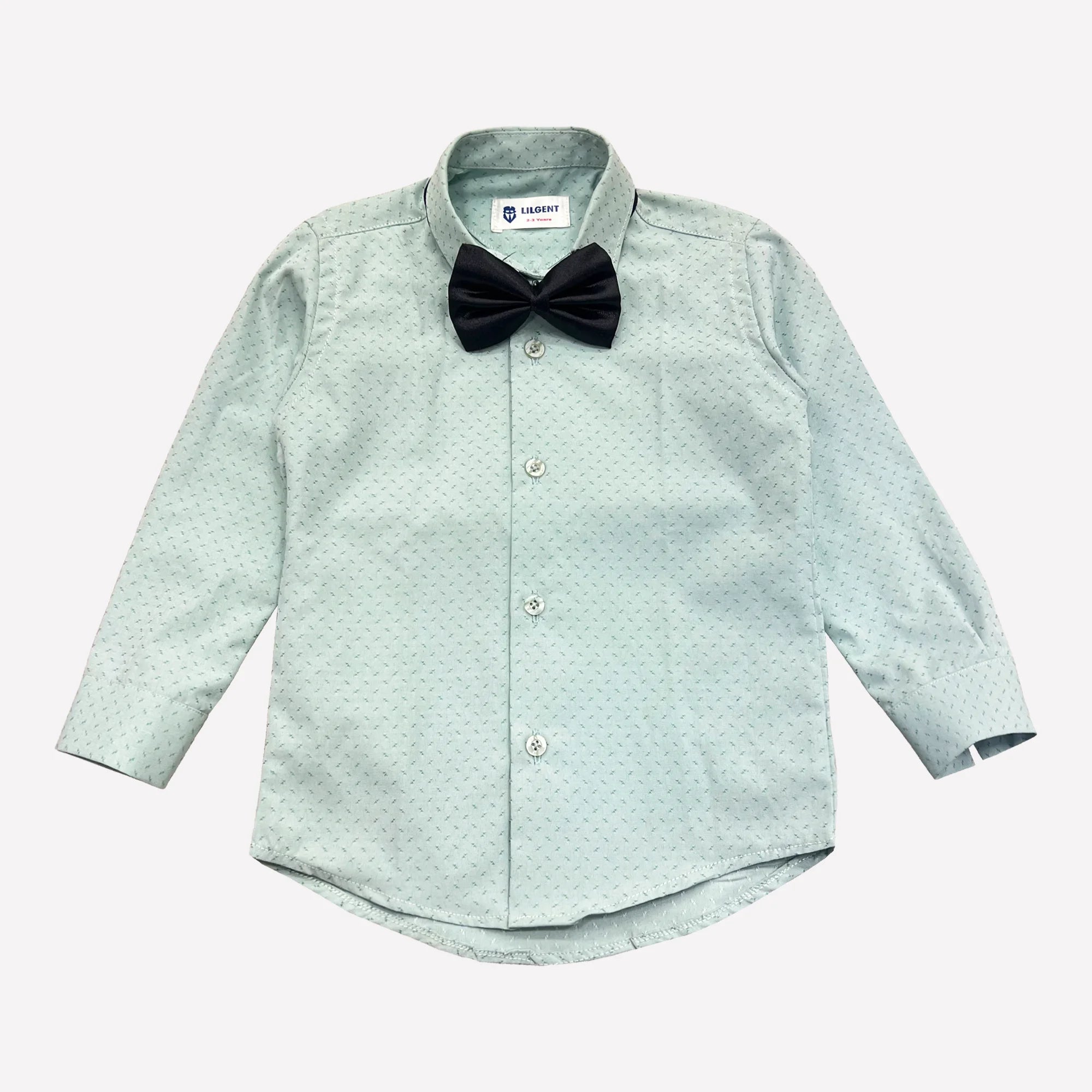 Baby Boy Sea Green Self Shirt / Black pant Formal Gallis suit