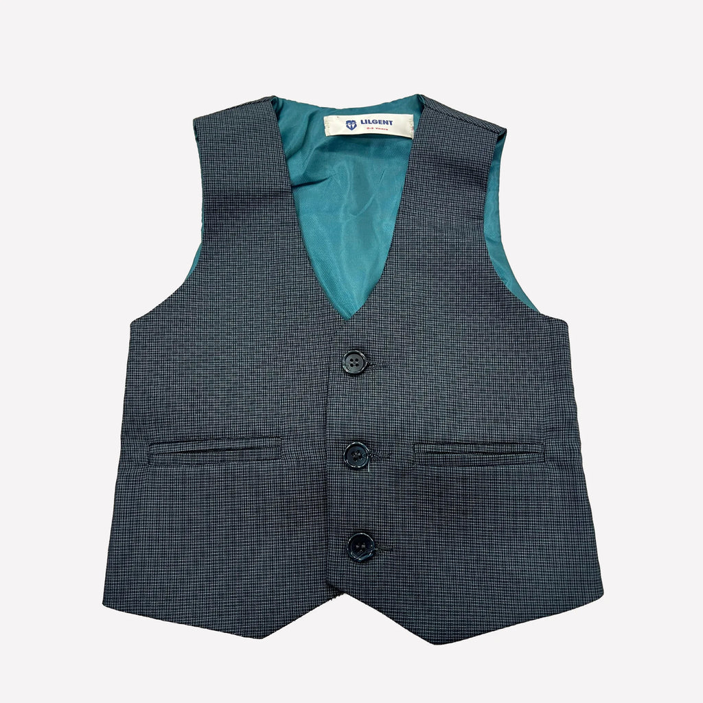 Baby Boy Blue / Green Micro Checked Waistcoat Formal Set
