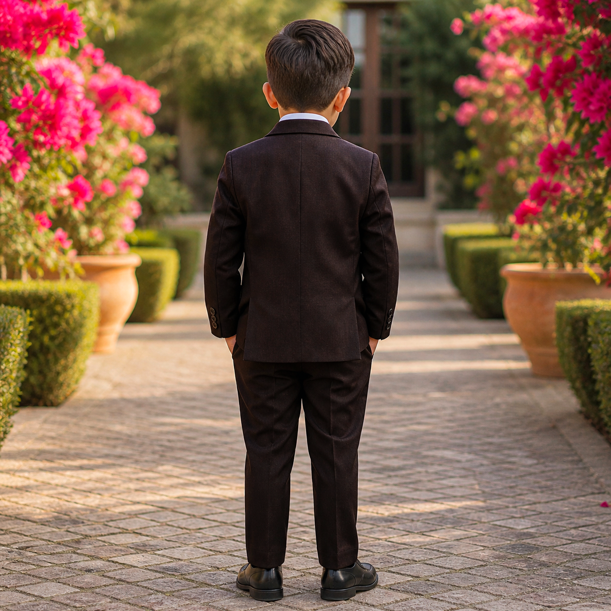 Baby Boy 4 Piece Coat Formal Suit Dark Brown Self