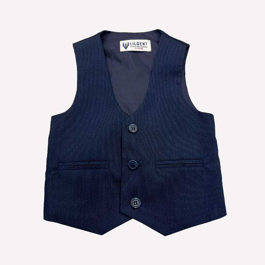 Baby Boy 4 Piece Coat Formal Suit Plain Navy Blue Self