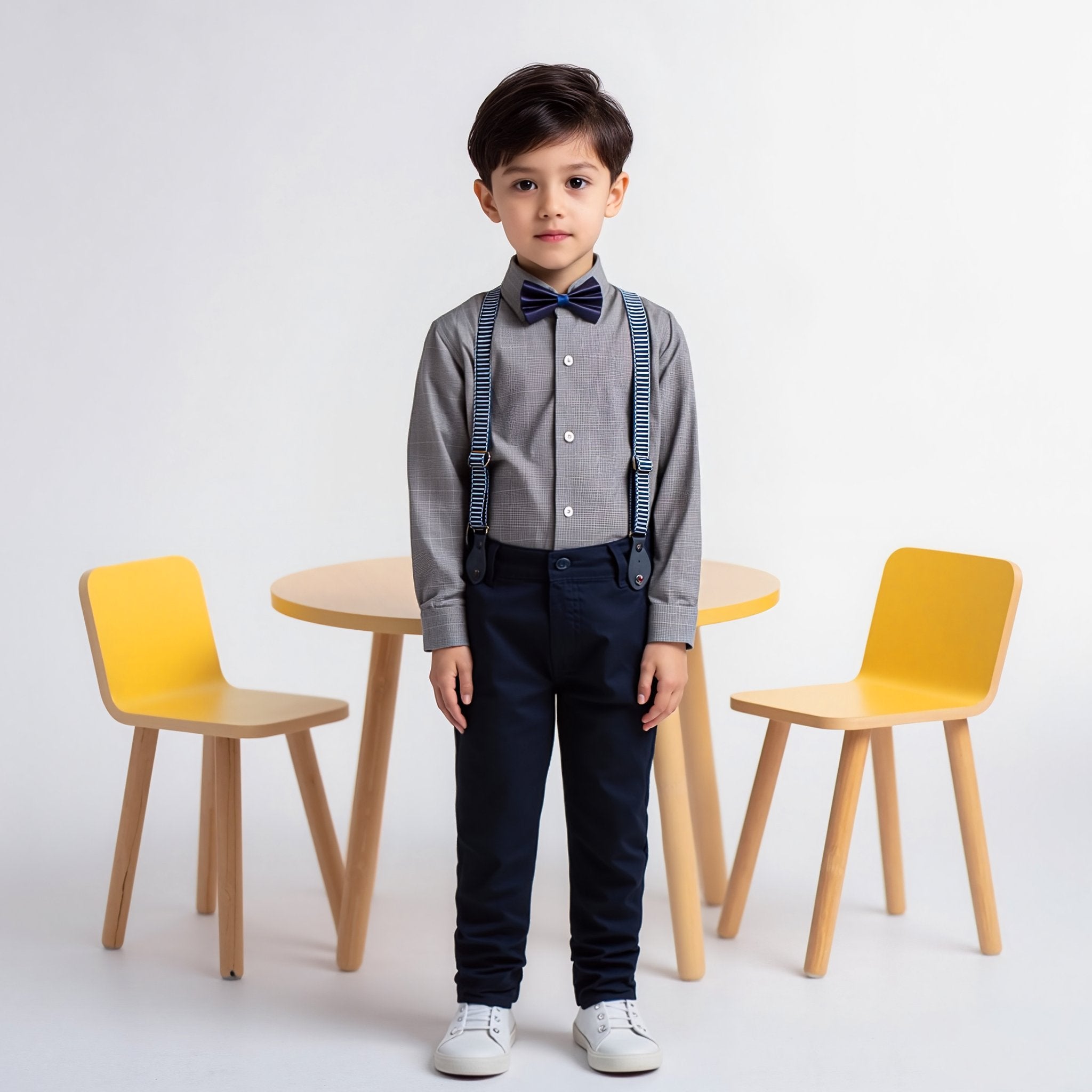 Baby Boy 4 Piece Set Grey Print / Navy Blue Formal Set