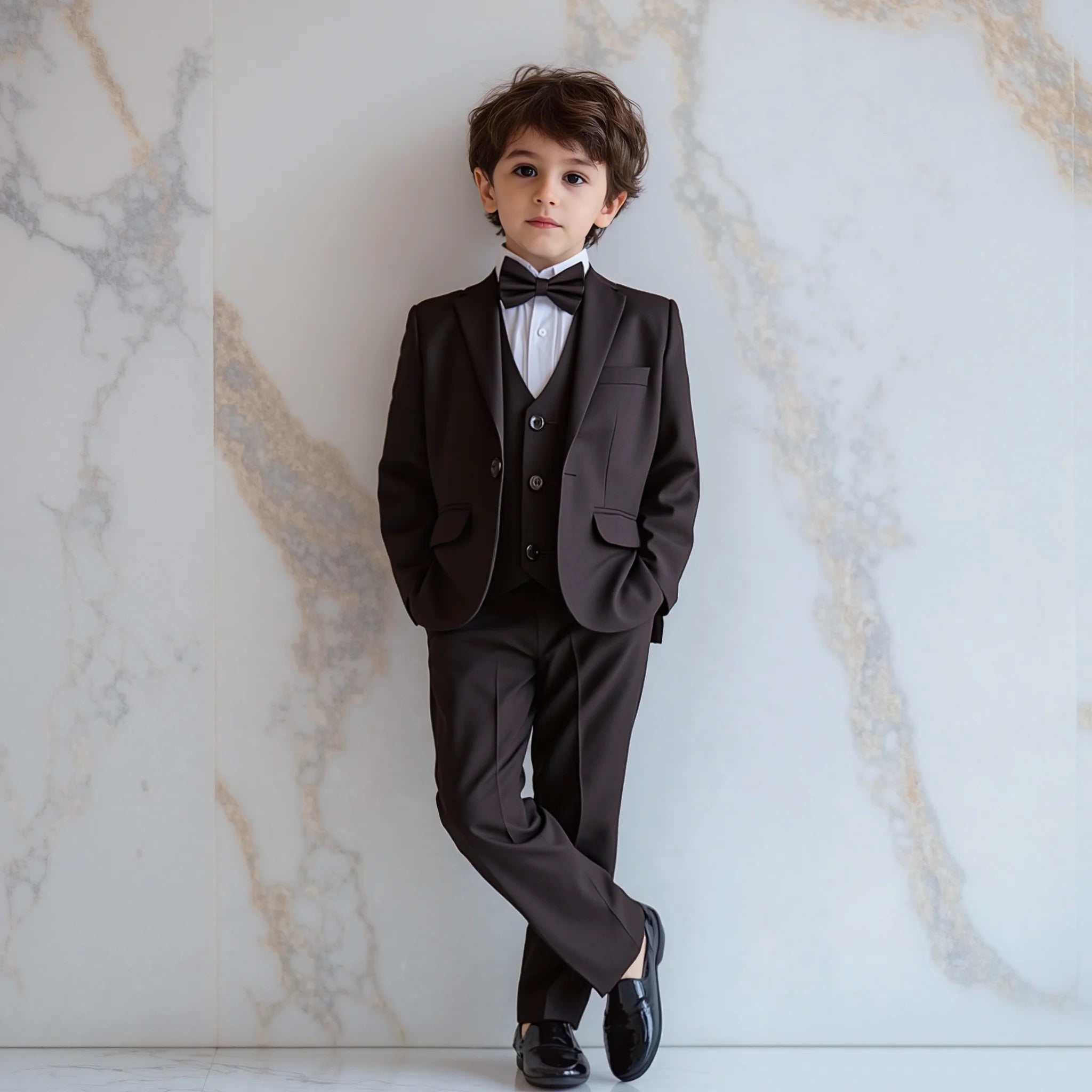 Baby Boy 4 Piece Dark Brown Self Formal Suit