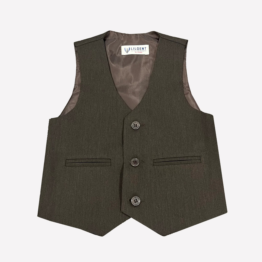 Baby Boy 4 Piece Coat Formal Suit Dark Brown Self