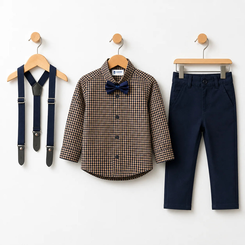 Baby Boy Small Yellow Checked / Blue pant Formal Gallis suit