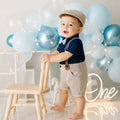 Baby Boy Navy Blue / Skin Formal gallis Romper With Cap