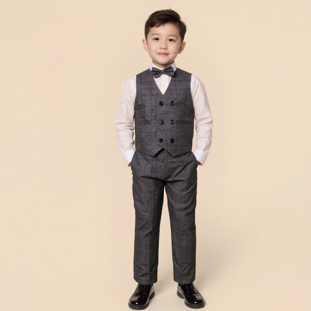 Baby Boy Dark Grey Texture Waistcoat Formal Set