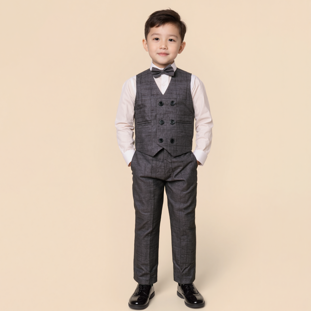 Baby Boy Dark Grey Texture Waistcoat Formal Set