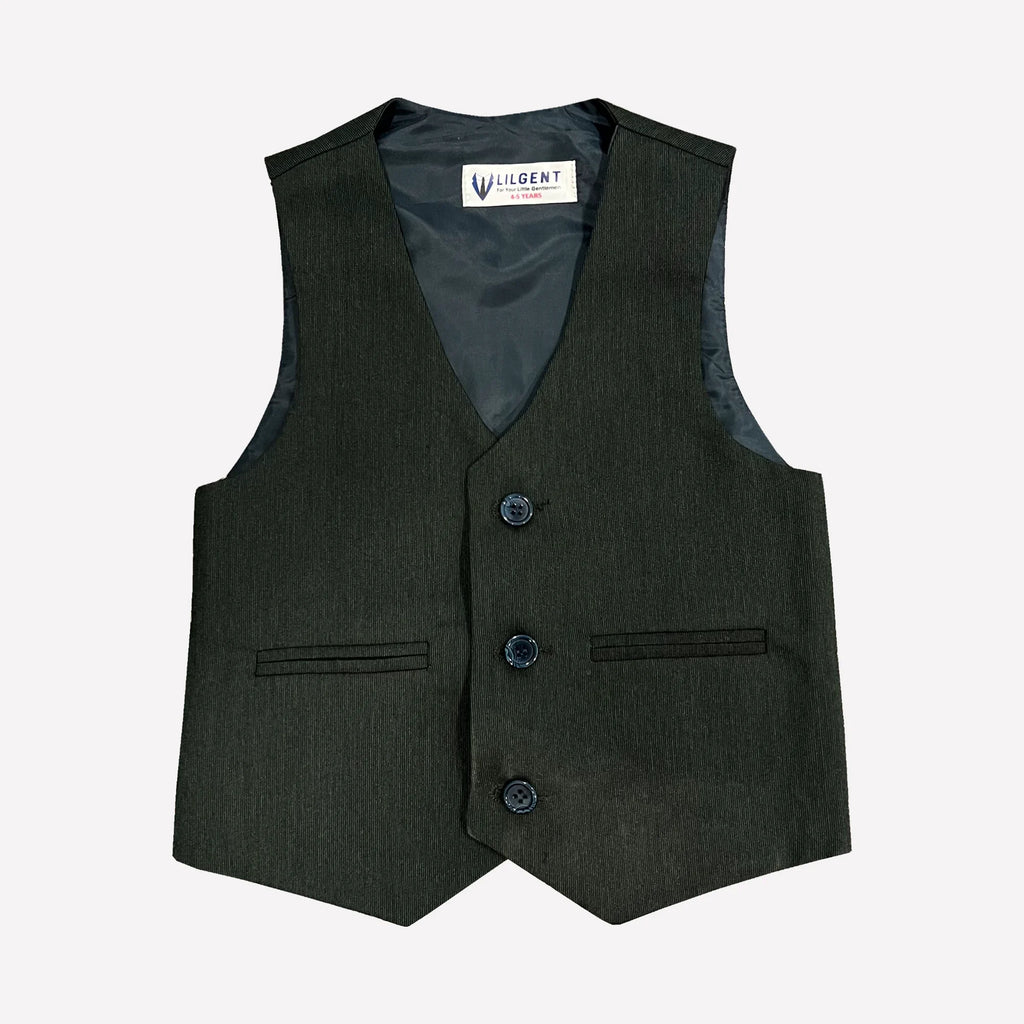 Baby Boy 4 Piece Coat Formal Suit Dark Green Self