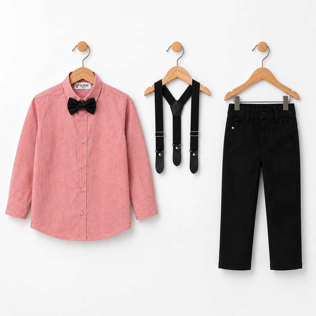 Baby Boy Tea Pink Shirt / Black pant Formal Gallis suit