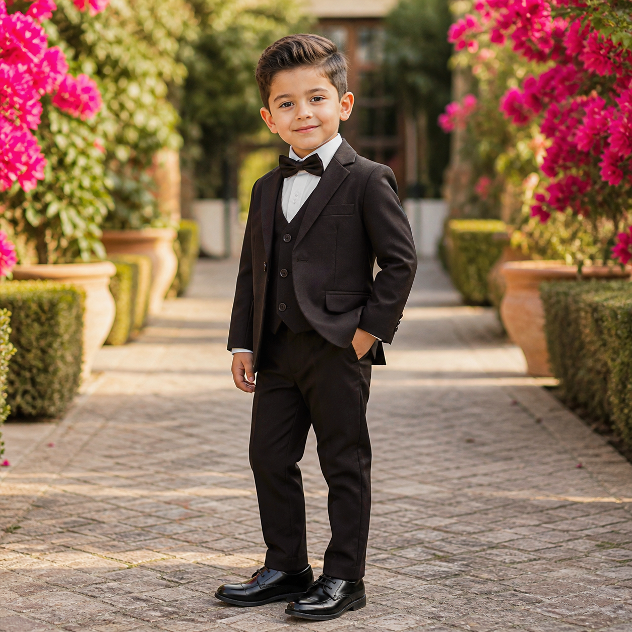 Baby Boy 4 Piece Coat Formal Suit Dark Brown Self