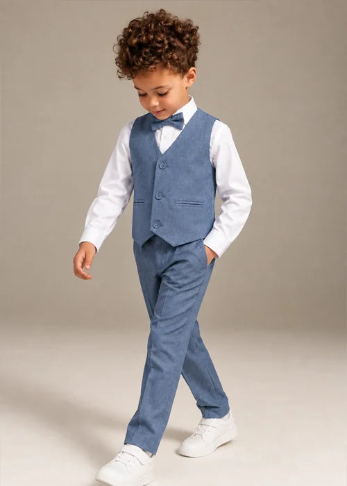 Baby Boy Light Blue Self Waistcoat Formal Set