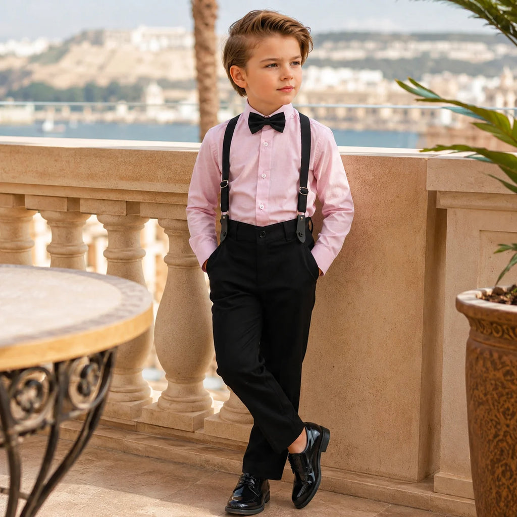 Baby Boy Light Pink Shirt / Black pant Formal Gallis suit