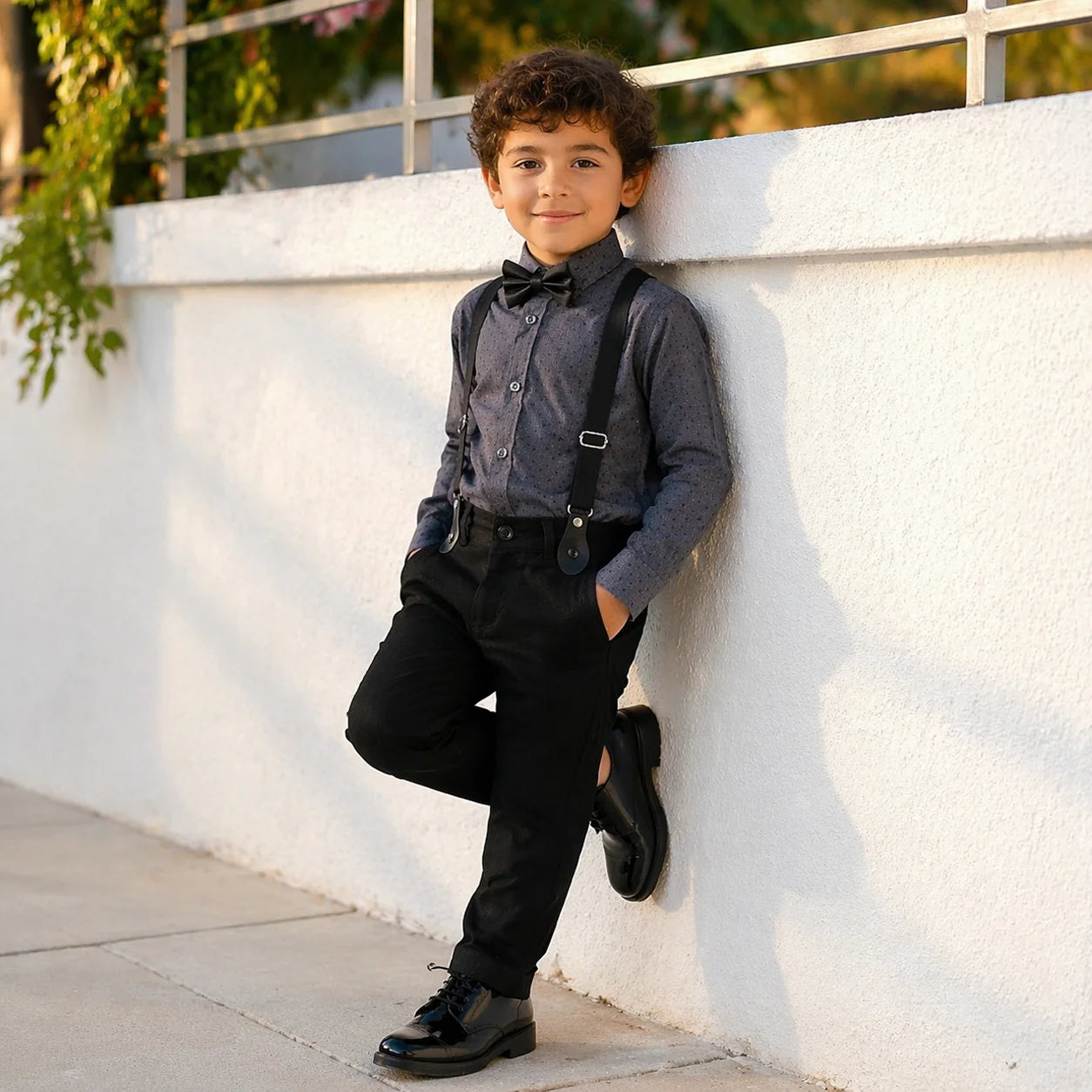 Baby Boy Dark Grey / Black pant Formal Gallis suit