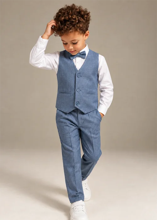 Baby Boy Light Blue Self Waistcoat Formal Set