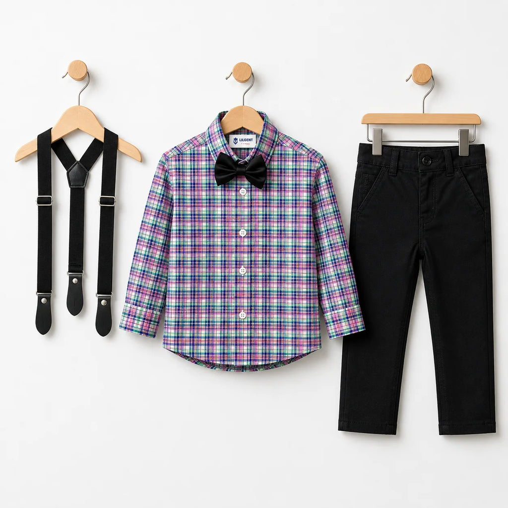 Baby Boy Green Multi Checked / Blue pant Formal Gallis suit