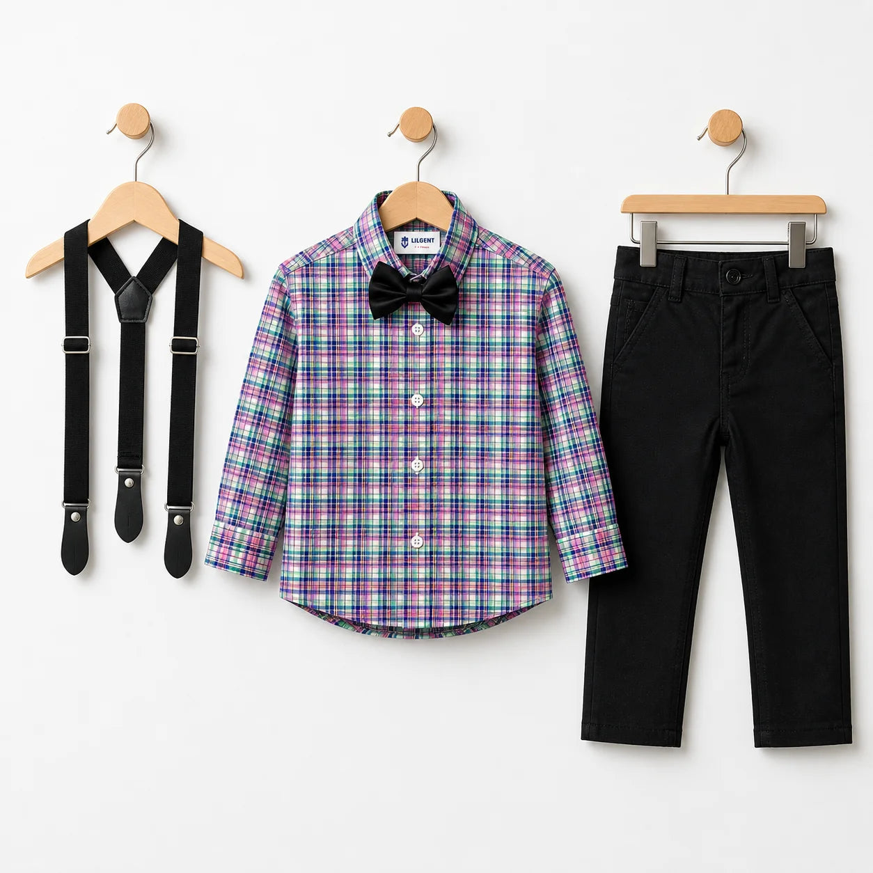 Baby Boy Green Multi Checked / Blue pant Formal Gallis suit