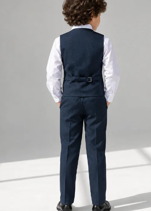 Baby Boy Navy Blue Self Waistcoat Formal Set