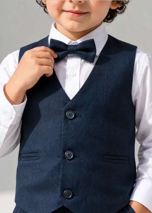 Baby Boy Navy Blue Self Waistcoat Formal Set