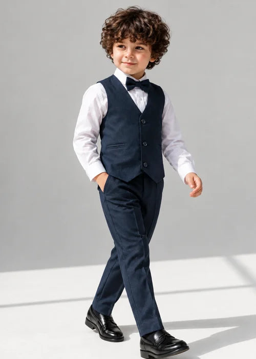 Baby Boy Navy Blue Self Waistcoat Formal Set