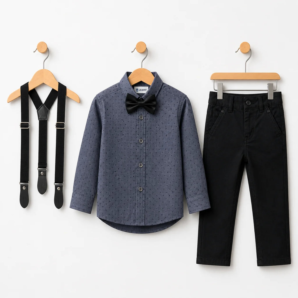 Baby Boy Dark Grey / Black pant Formal Gallis suit