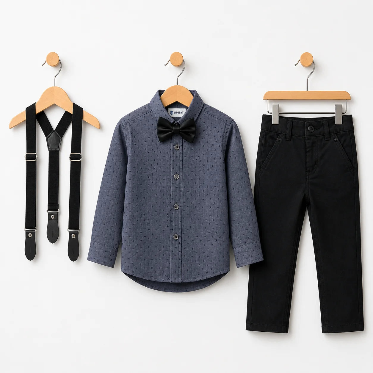 Baby Boy Dark Grey / Black pant Formal Gallis suit