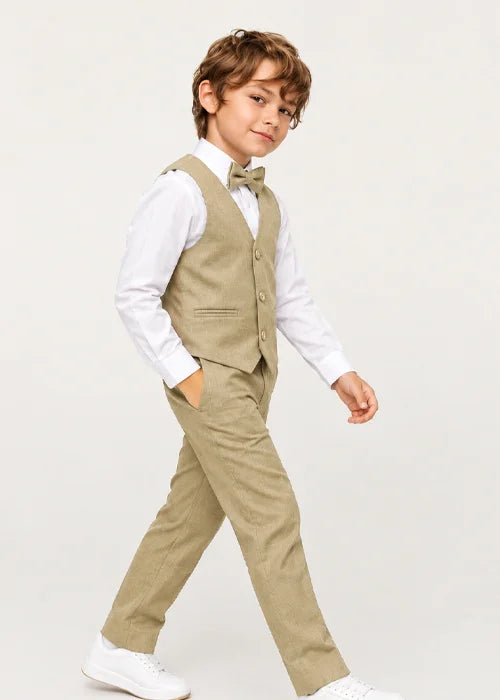 Baby Boy Beige Waistcoat Formal Set