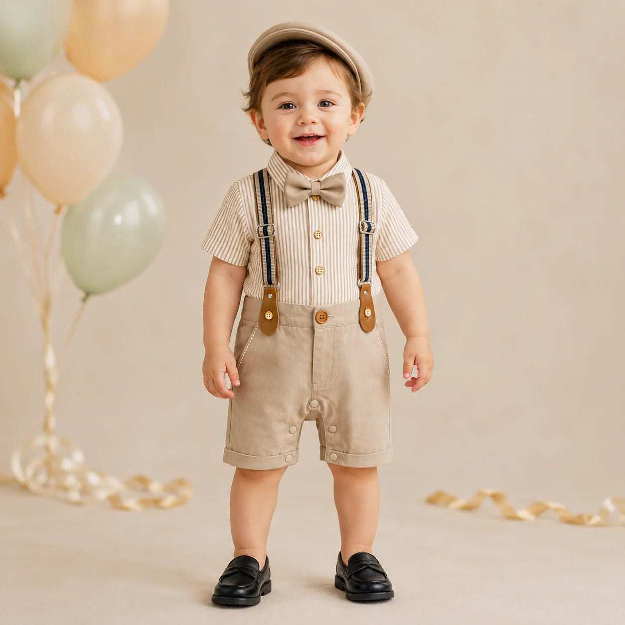 Baby Skin Striped Formal gallis Romper With cap