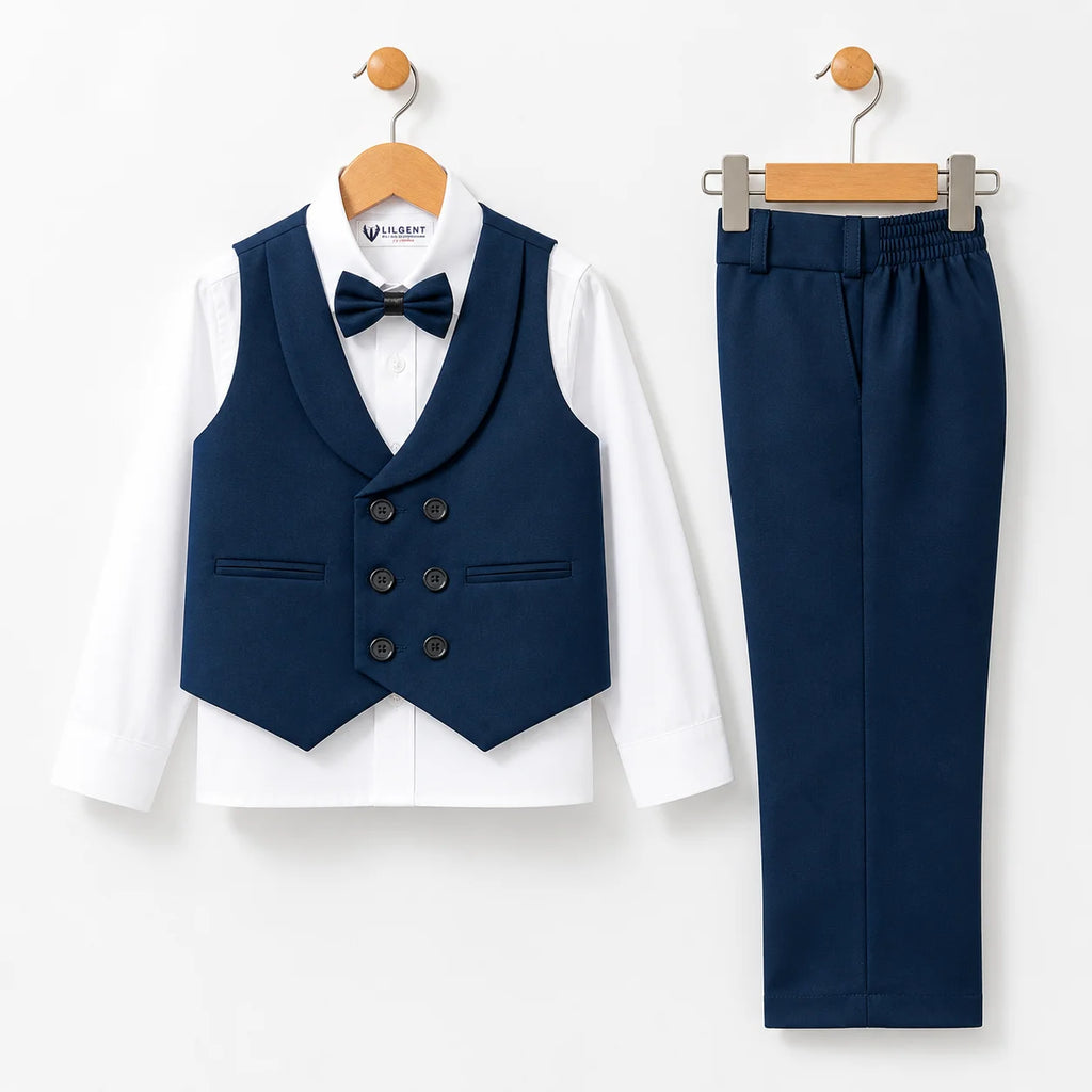 Baby Boy Marine Blue Six Button Waistcoat Formal Set