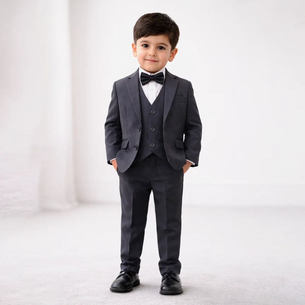Baby Boy 4 Piece Dark Grey Self Formal Suits