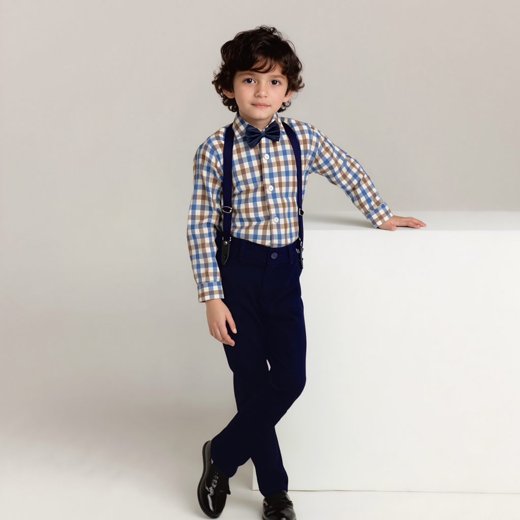 Baby Boy Big Multi checked Navy pant Formal Gallis suit