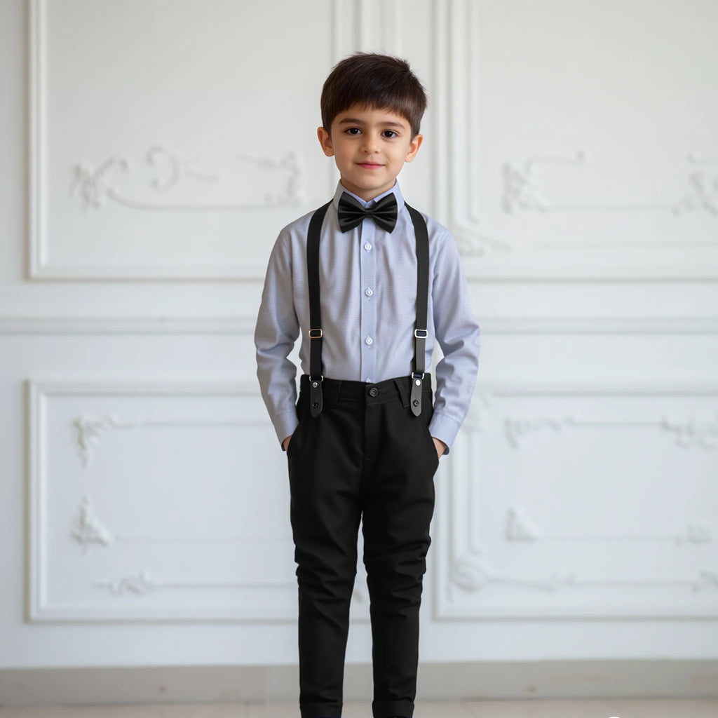 Baby Boy Light Blue Self Black pant Formal Gallis suit