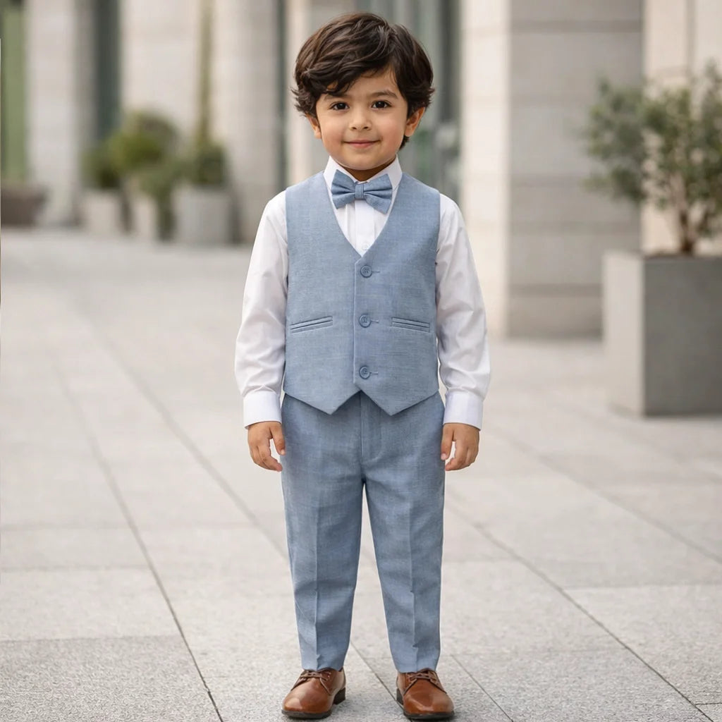Baby Boy Light Blue Waistcoat Formal Set