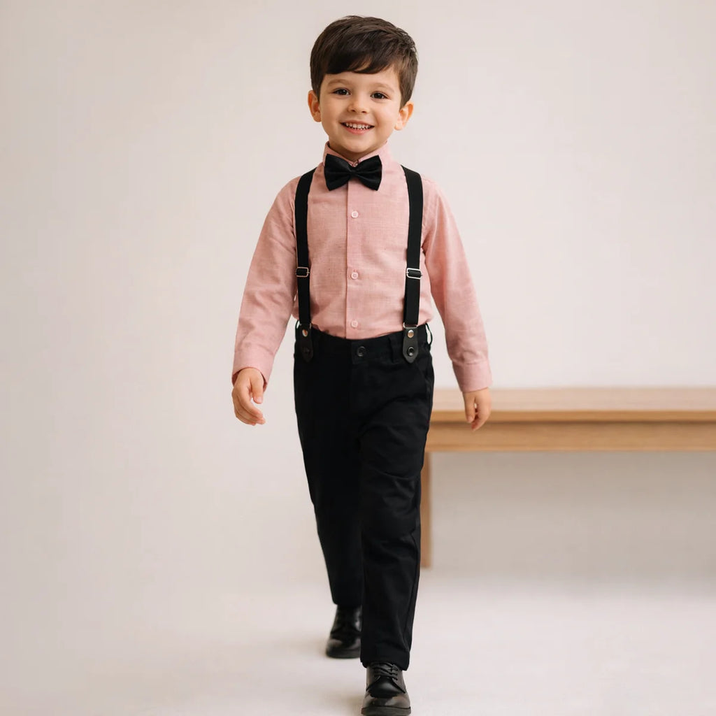 Baby Boy Pink Self / Black pant Formal Gallis suit