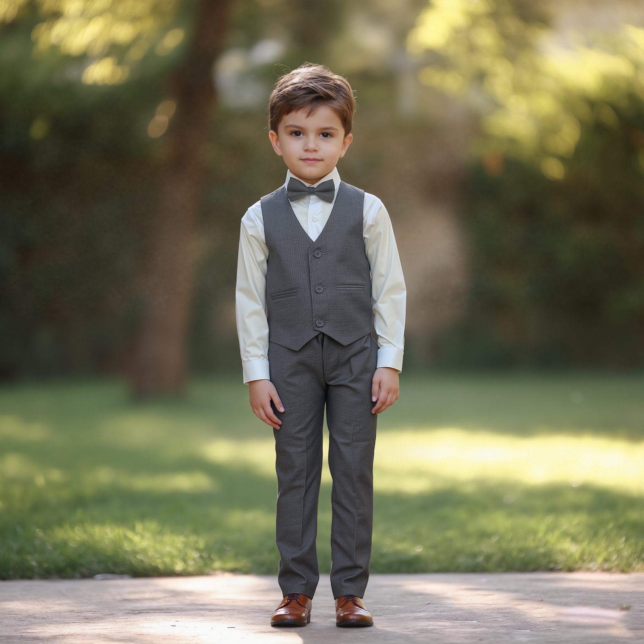 Baby Boy Light Grey Self Waistcoat Formal Set